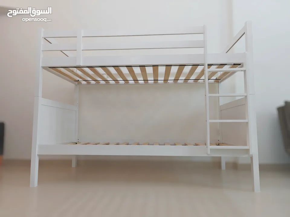 bunk bed made of natural hard wood  تخت طابقين خشب زان بالكامل