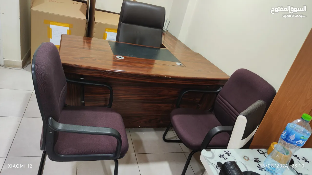 office table L shape with 3 chairs