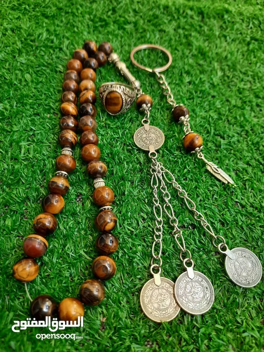 سبح عين النمر الأصلي بيلقط على المغناطيس وبتماوج وخاتم أنتيمون هدية مع المسبحه وسبح فيروز شجري هندي