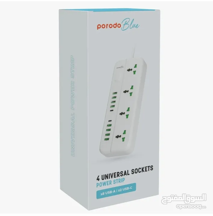 محول كهرباء مع 8 منافذ USB-A و مدخلين USB-C من PORODO (جديد)