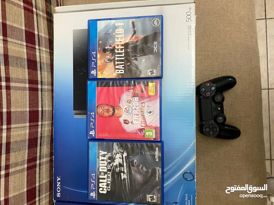 PS 4 Slim 500 GB + Controller + 4 Games (Spider-Man, FIFA 20, Battlefield, CoD Ghost) + Original Box