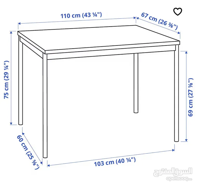 Ikea SANDSBERG Table + 2 Chairs Table black 110×67 cm طاولة ايكيا ساندسبرج + 2 كرسي،