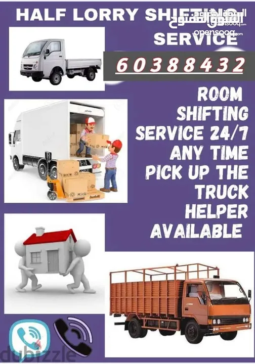 Half lorry room shifting service with helpers 24/7 available