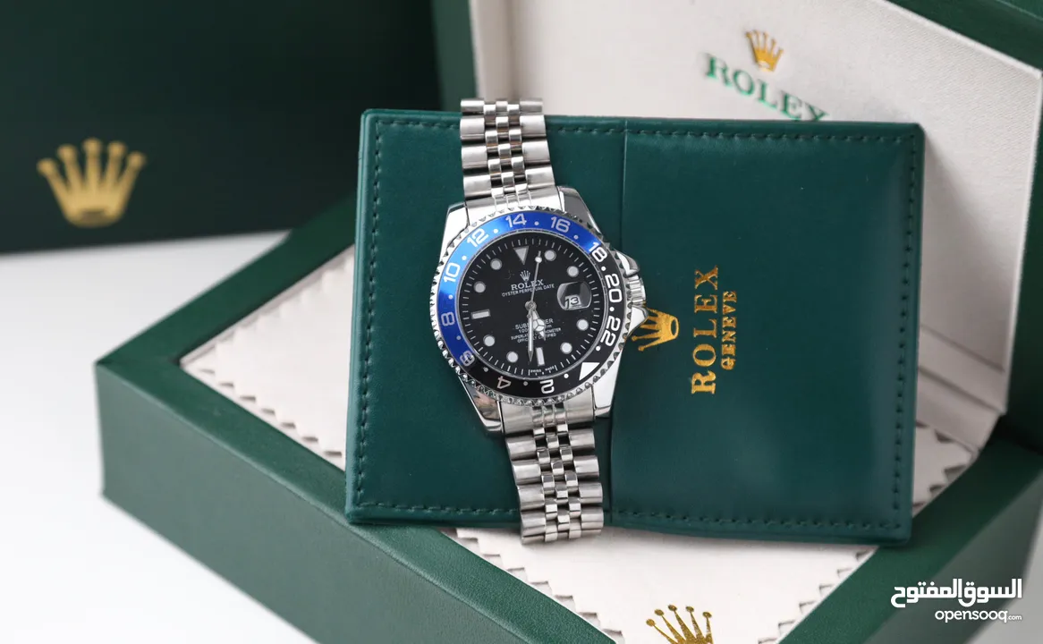 ساعات Rolex ستيل + جلد مع بكج رولكس لساعة وبطاقة كفالة لمدة سنة كاملة من تاريخ الاستلام  تواصل واتس