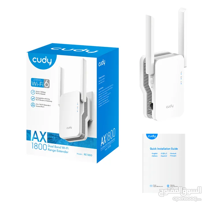 AX1800 Dual Band Wi-Fi 6 Range Extender, Model: RE1800 موسع شبكة كودي واي فاي 6