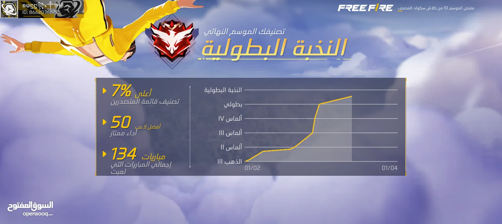 حساب فري فير قوي مشحون 80 دينار للبيع بخمسين دينار