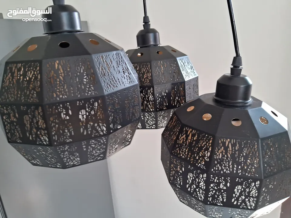 hanging ceiling chandelier, black metal with bulbs...2 available