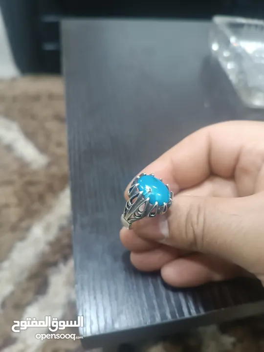 خاتم فيروز سيناوي فضة ايراني 925 ومجموعة من أحجار الفيروز السيناوي