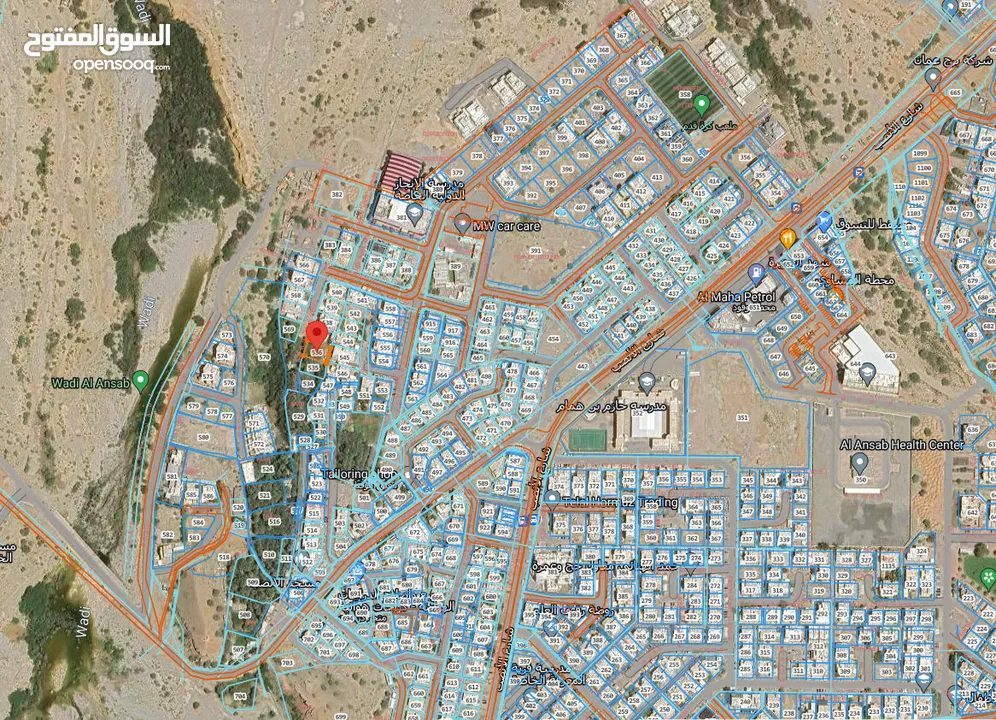 قطعتين ارض شبك سكني في ولاية بوشر - الانصب مساحة القطعة رقم 537: 600 متر سعر كل ارض: 95 ألف ريال
