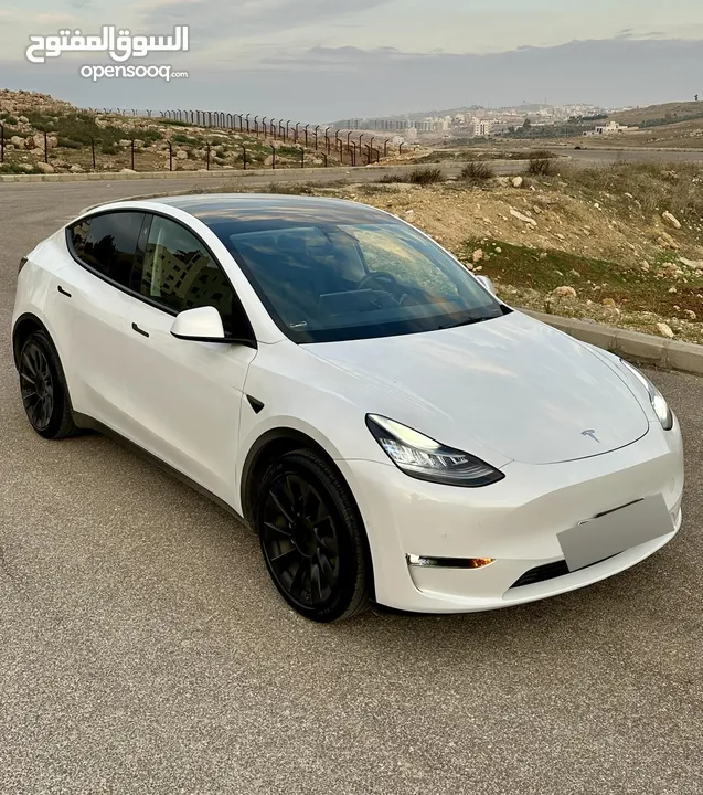 Tesla Model Y Long Range Dual motor  موديل 2021 لون لؤلؤي وداخليه اسود فحص اوتوسكور %81 B+