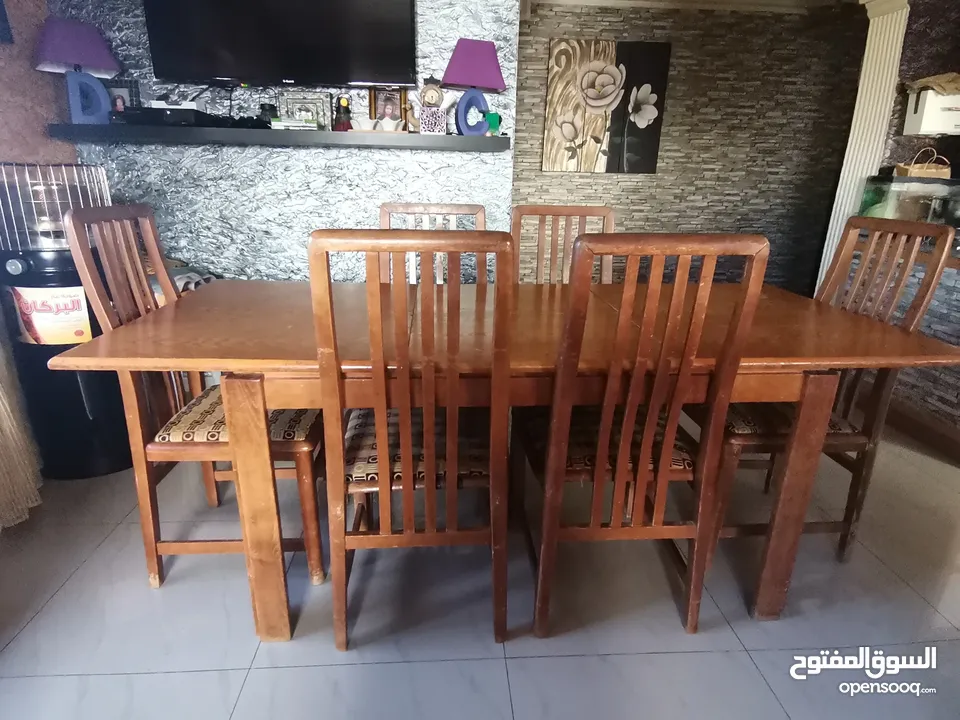 طقم سفره طاوله كبيره +6 كراسي + بفيه 3درفه انتيك خشب بلوط