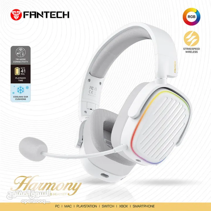 FANTECH HARMONY WHG02 WIRELESS & BLUETOOTH HEADPHONE – TRI MODE CONNECTION – WHITE