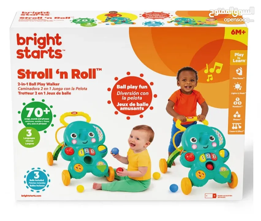 Bright Starts - 2-in-1 Stroll N Roll Ball Play Walker (Baby Walker) (10 OMR)