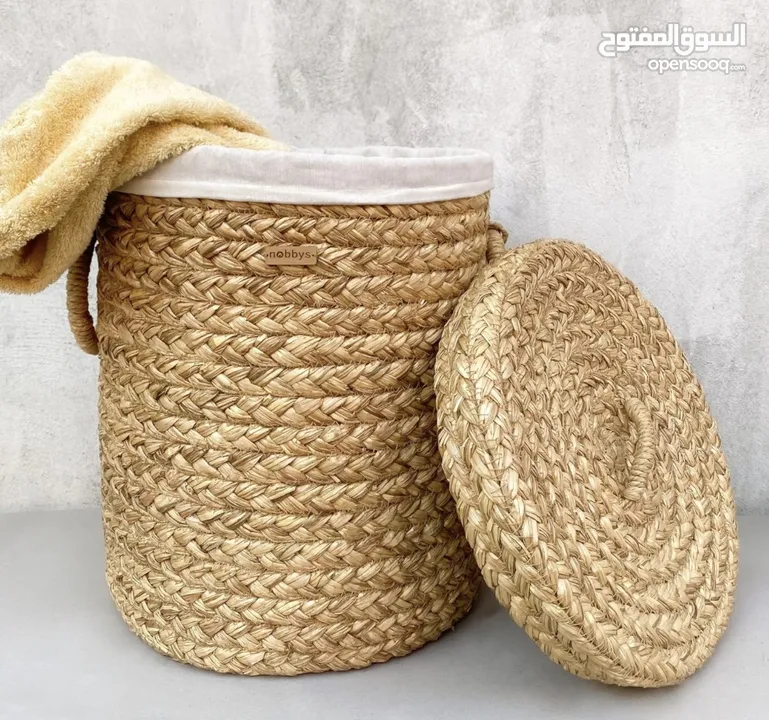 Nobbys Golden Grass Natural Laundry Basket with Lid - 45 Litres,paddy stubble