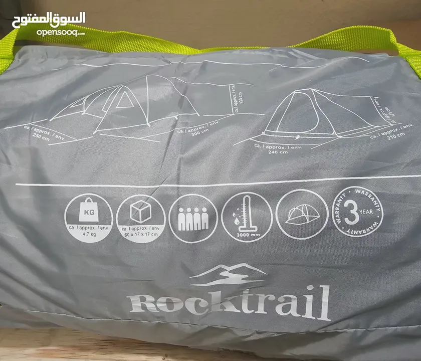 خيمة رحلات ROCKTRAIL Germany 1/3/4 Person Tent Grey Family Camping Festival  Dome أخضر او ازرق