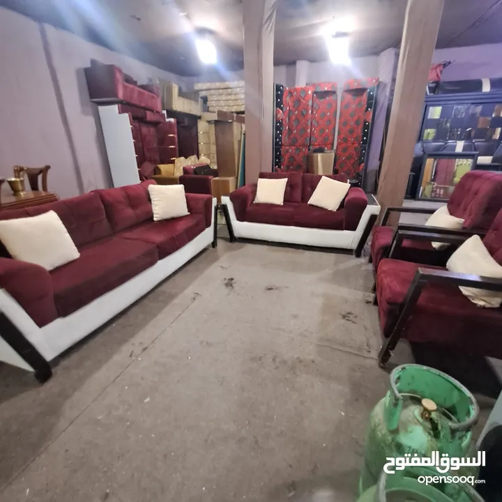 طقم كنب 7مقاعد  خشب لاتيه وزان مع بعض
