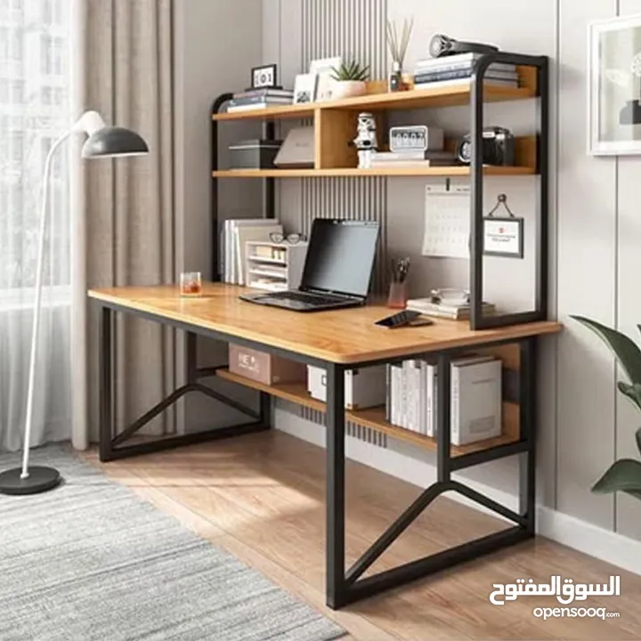 مكتب منزلي متعدد الاستخدامات – مثالي لموسم المدارس والجامعات رفوف علوية وسفلية لتخزين الكتب .