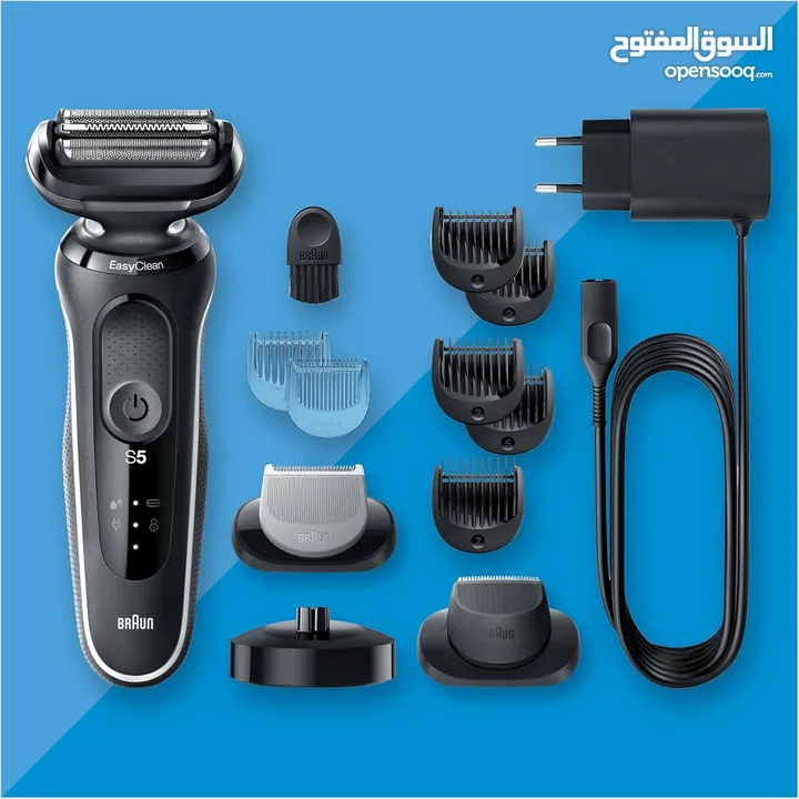 ماكنة حلاقه ناعمه براون بكج مميز مع رأس للجسم وللتخفيف وستاند شحن Braun Electric Razor Foil Shaver,