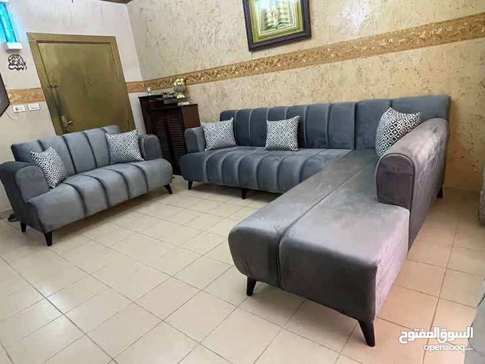 طقم كورنر مودرن خشب لاتيه وقراط قماش مخمل وتر برو