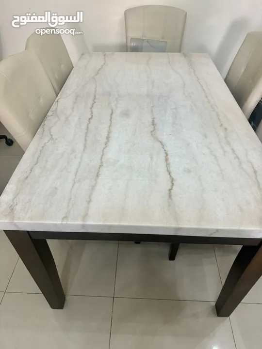 Marble top dining table with 6 chairs