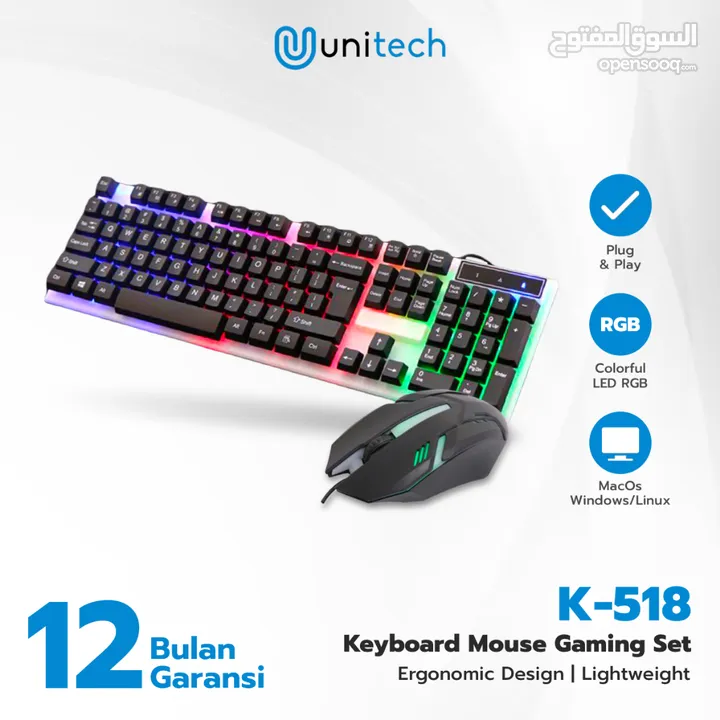 ماوس + كيبورد جيمنج ملون سلكي ديسكتوب معرب K-518 RGB DESKTOP WIRED GAMING COMBO USB