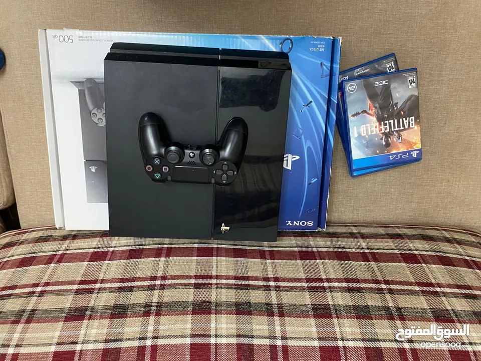 PS 4 Slim 500 GB + Controller + 4 Games (Spider-Man, FIFA 20, Battlefield, CoD Ghost) + Original Box
