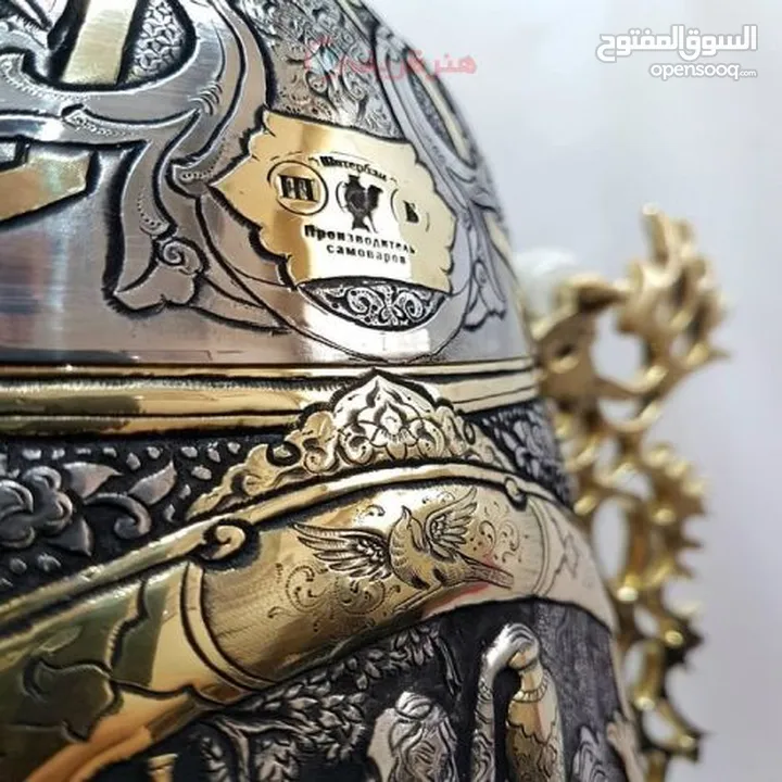 سماورالفحم للنحاسية الفاخرة 6-8 ليتر 100./. نحاسية 100./.صنع يدوية الفاخر مجلل صنع في ايران