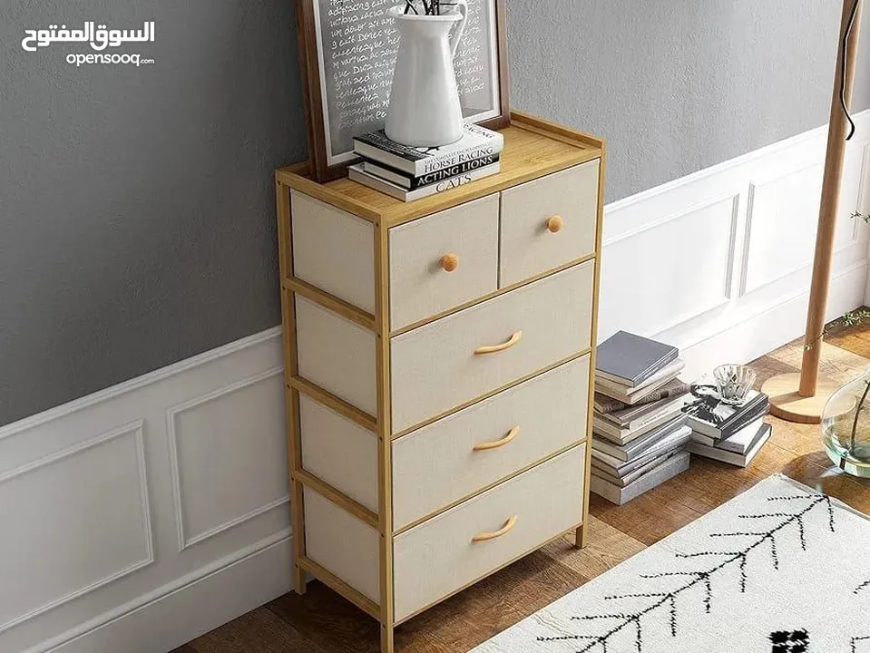 خزانة بامبو 4 طبقات بـ 5 أدراج درجان علويان (يتحمّل كل واحد 4 كجم) 3 أدراج سفلية واسعة (8 كجم