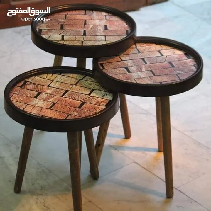 طاولات سرفيس 3D  زجاج حجم الكبير قطر 40سم نظام تركي  متوفر الوان  3 قطع