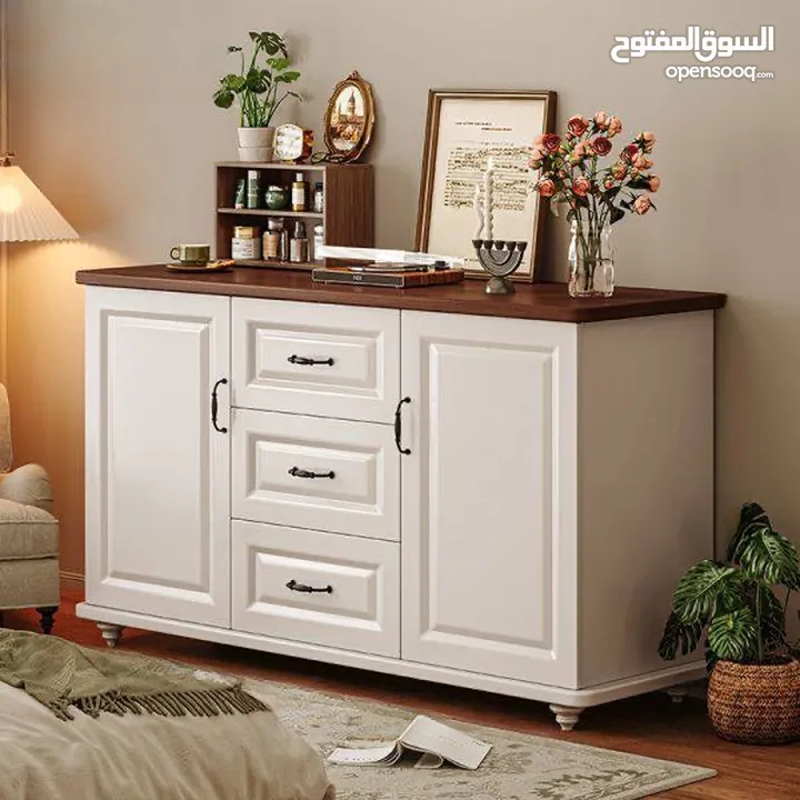 بوفيه ابيض خشب لغرفة المعيشة