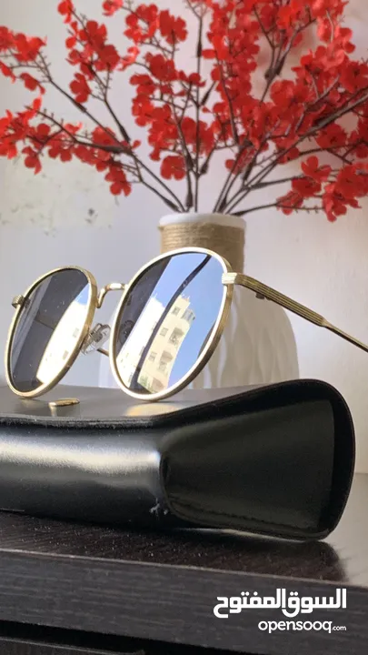 نظارة شمسية بإطار ذهبي وعدسات أسود عدسات UV400