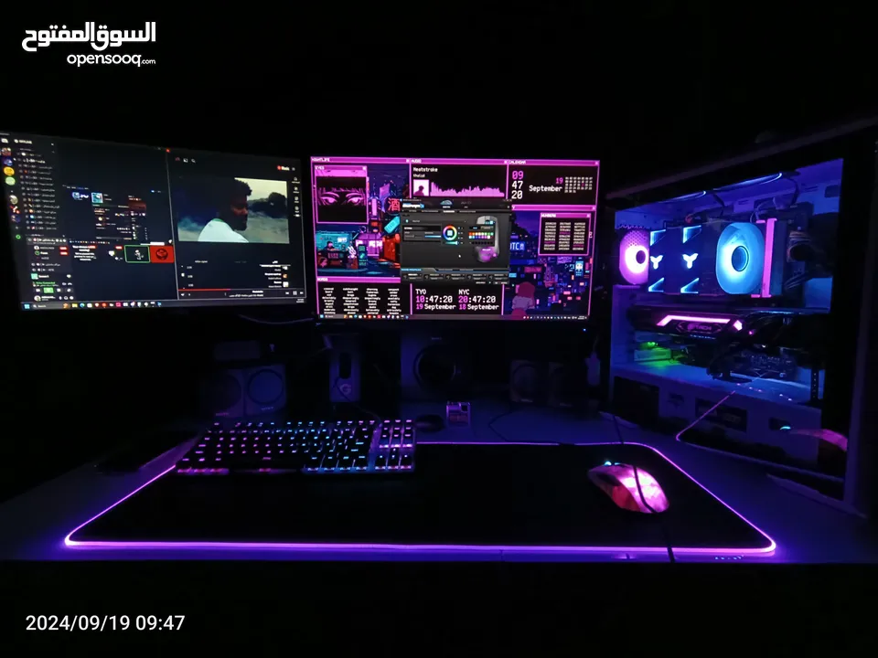 ست اب كامل PC GAMING مع شاشتين وكيبورد وماوس وسماعة