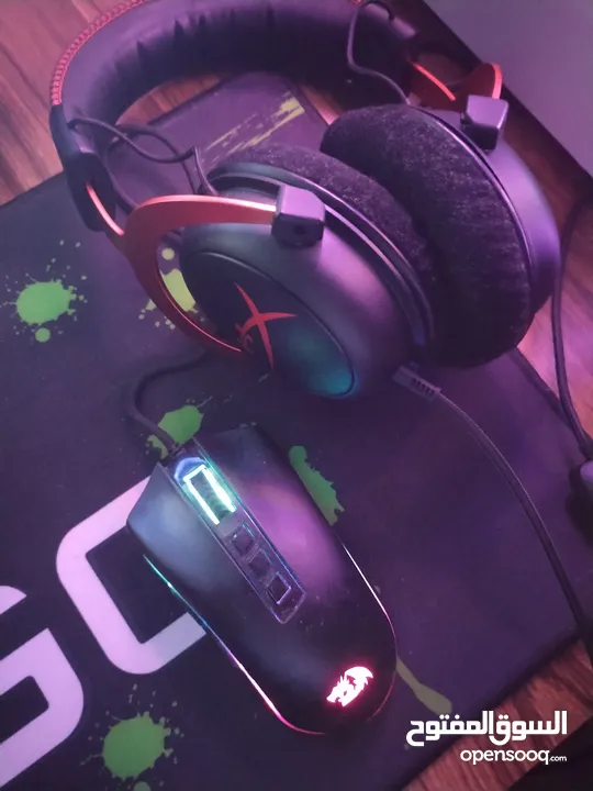 ماوس REDRAGON COBRA FPS معروفه استعمال خفيف اخت الجديد للبيع مع سماعه هايبر اكس كلاود 2 سلك