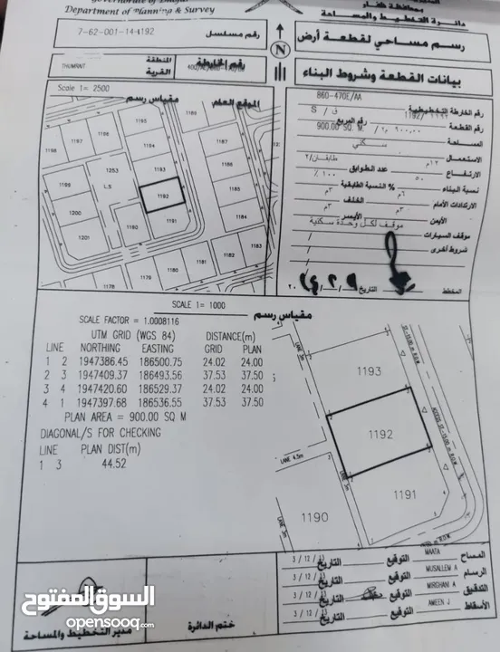 أرضين صك في ولاية ثمريت مساحتها 1800م مفتوحة ظهر وبطن