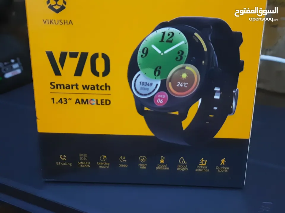 ساعة نوع V70 جديدة بالكرتونة غير مفتوحة  smart  watch 1.43 Amcled