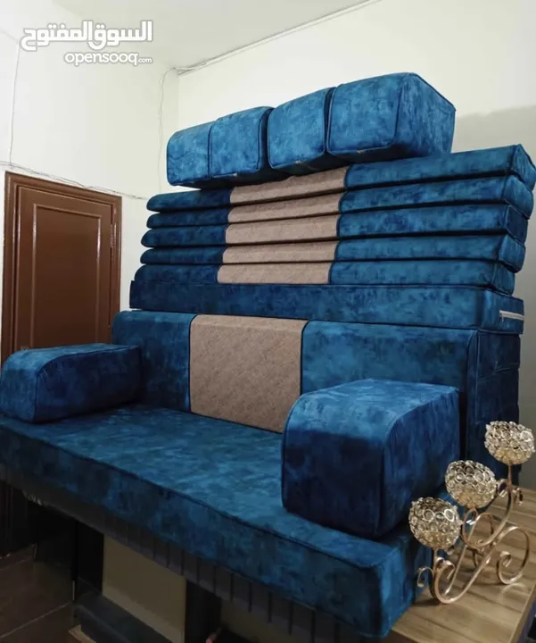 فراش عربي  جديد تفصيل 6 فرشات و6 مراكي و6 مساند اسفنج سكني ضغط 14 فقط