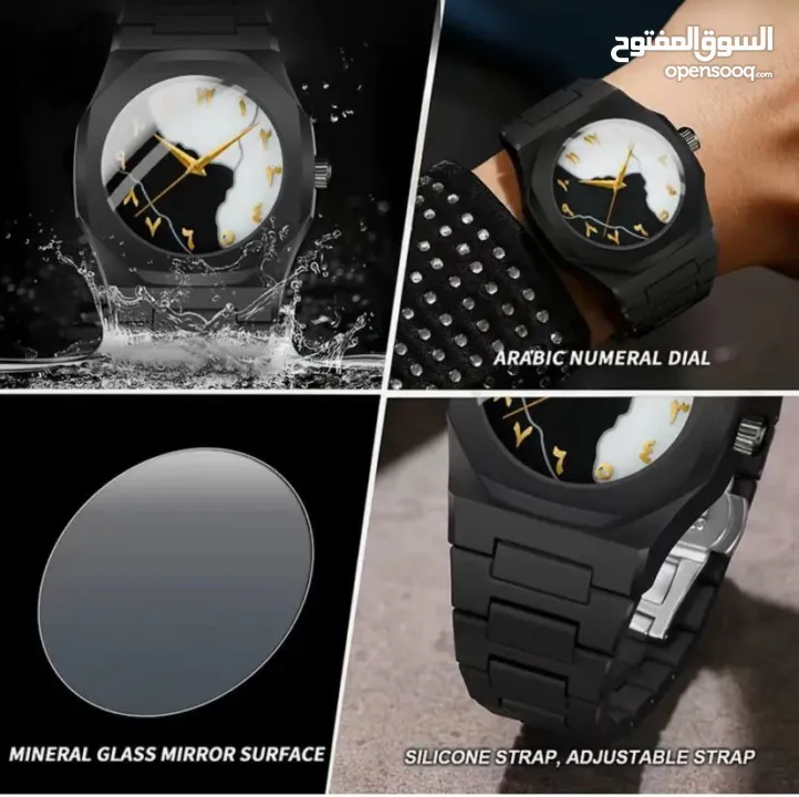 الساعة الترند الكاملة بالسواد – والبياض بارقام عربية أنيقة تضيف لمسة تراثية رقمية .