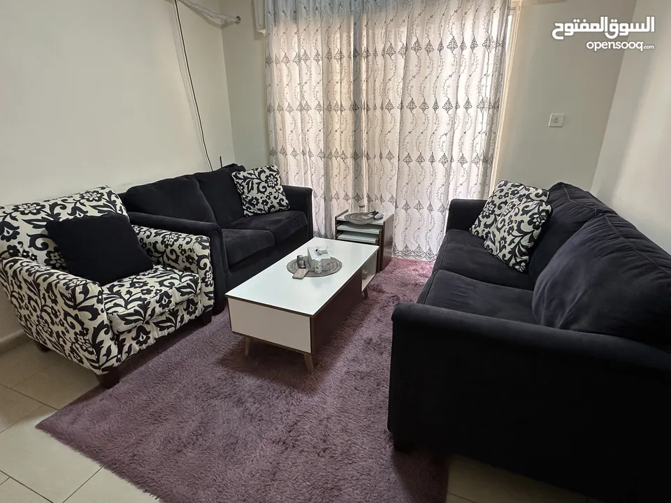 كنب امريكي ماركة اشلي 6 مقاعد خالي من الحروق نظيف مع اربعة كوشنز حجم وسط