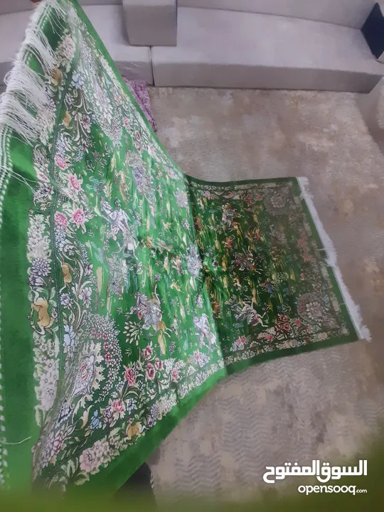 سجادة حرير طبيعي قم ايراني يدوي