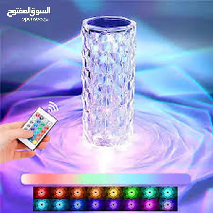 Crystal Rose Diamond Touch Lamp LED RGB 16 Colors USB Charging with Remote Table Lamp اضائة زينة