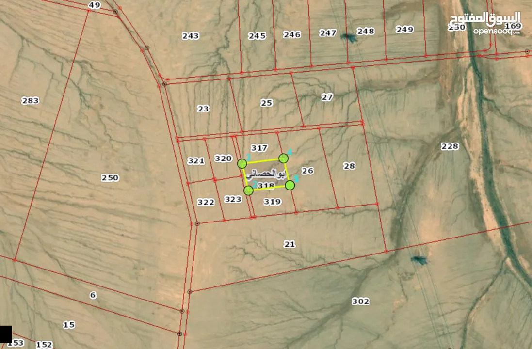 سبع قطع اراضي للبيع في ابو الحصاني - شعيب حماد - بعيدة عن الطريق الصحراوي 3.5 كيلومتر