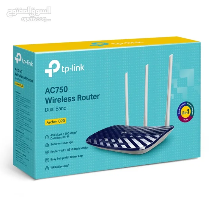 Tp Link AC750 Wireless Dual Band Router Archer C20 V6 3 in 1