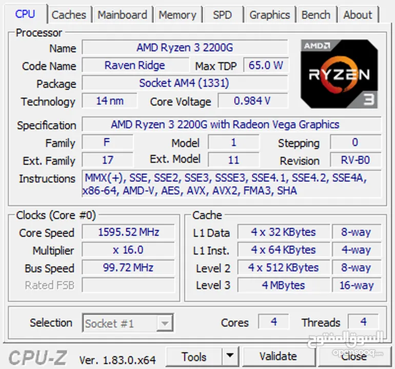 AMD RYZEN 3 2200G, USED,  light use