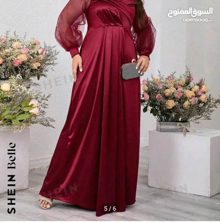 فستان سهرة ستان احمر