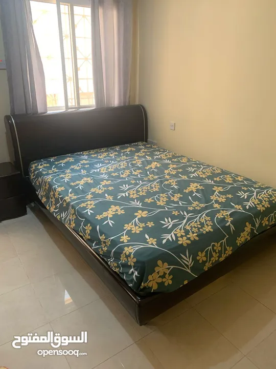 Urgent sale queen bed with spring matress and side tables. 45 OMR  Non negotiable