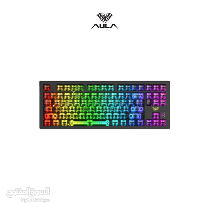 كيبورد جيمنغ مضيئ احترافي لكل الجيمرز  Aula Keyboard F2183 Transparent Layout Gaming RGB Lights OG