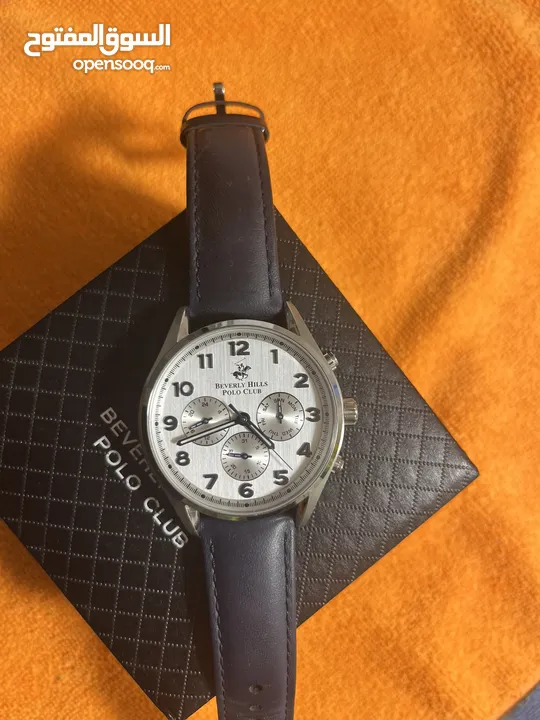 ساعة بولو رجالية B.H. Polo Club Matteo Multifunction Dark Blue Leather White Dial For Men