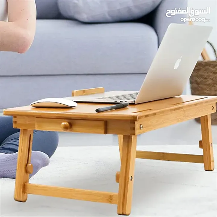 طاولة ومروحتين لتبريد لابتوب مصنوعة من الخشب الزان