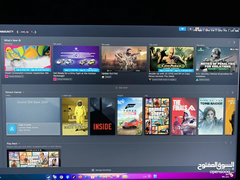 حساب ستيم عليه لعبه backrooms و GTA5 و FORZA HORAIZON 5 و Inside و rise of the tomb و squad بسعر 200