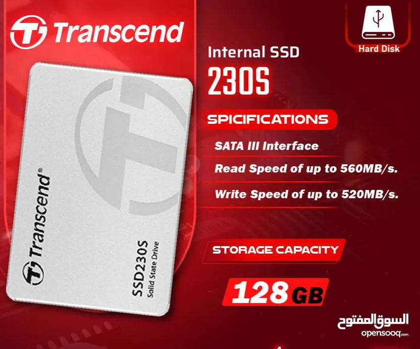 هارديسك داخلي مساحة 128 جيجا بايت  ترانسيند Trancsend Internal Hardisk 230S 128GB